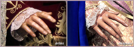 El antes y el después de las labores de conservación en las manos de María Santísima de los Dolores